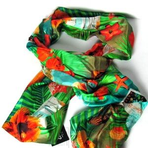 ECHO Green Floral Graphic Design 100% Silk Scarf